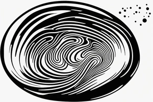 Design an ocean wave breaking on a basketball board and a ball moving around, make it dynamic and abstract tattoo idea