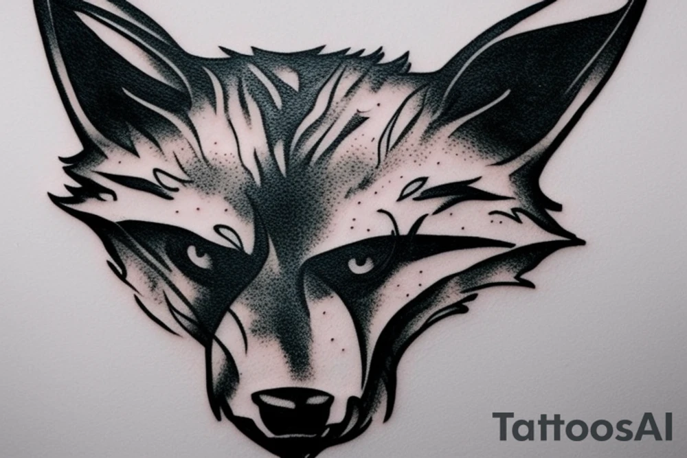 Fox head seen from the front, holding a bayonet in his mouth tattoo idea