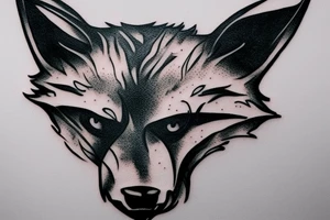 Fox head seen from the front, holding a bayonet in his mouth tattoo idea