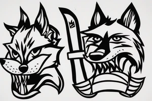 Fox head seen from the front, holding a knife in his mouth tattoo idea