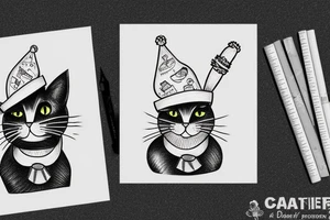 cat with funny hat in a car tattoo idea