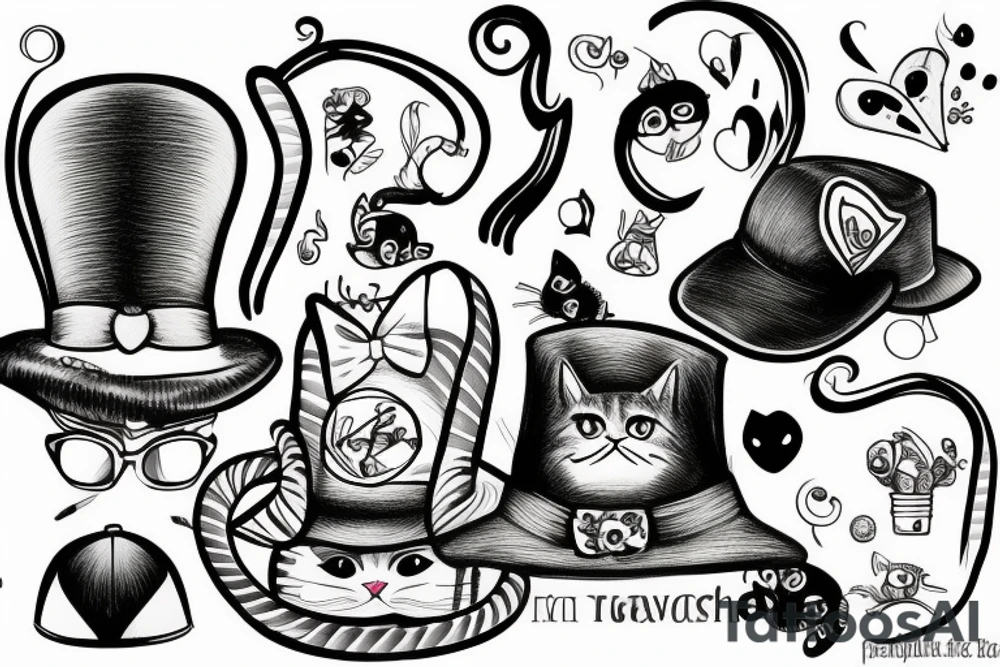 cat with funny hat in a car tattoo idea
