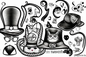 cat with funny hat in a car tattoo idea