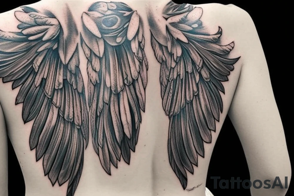 floral back piece that formms into a pair of wings tattoo idea