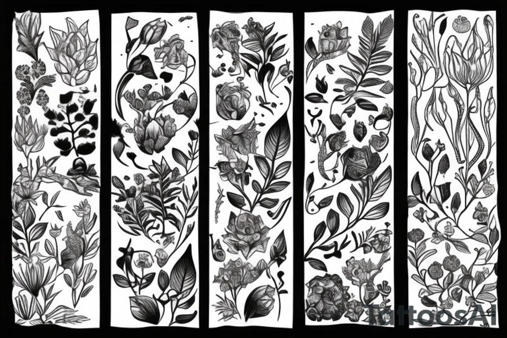 floral, plants fantasy back piece tattoo idea