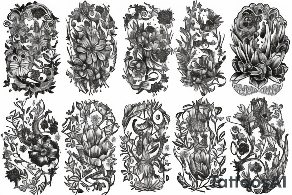 floral, plants fantasy back piece tattoo idea