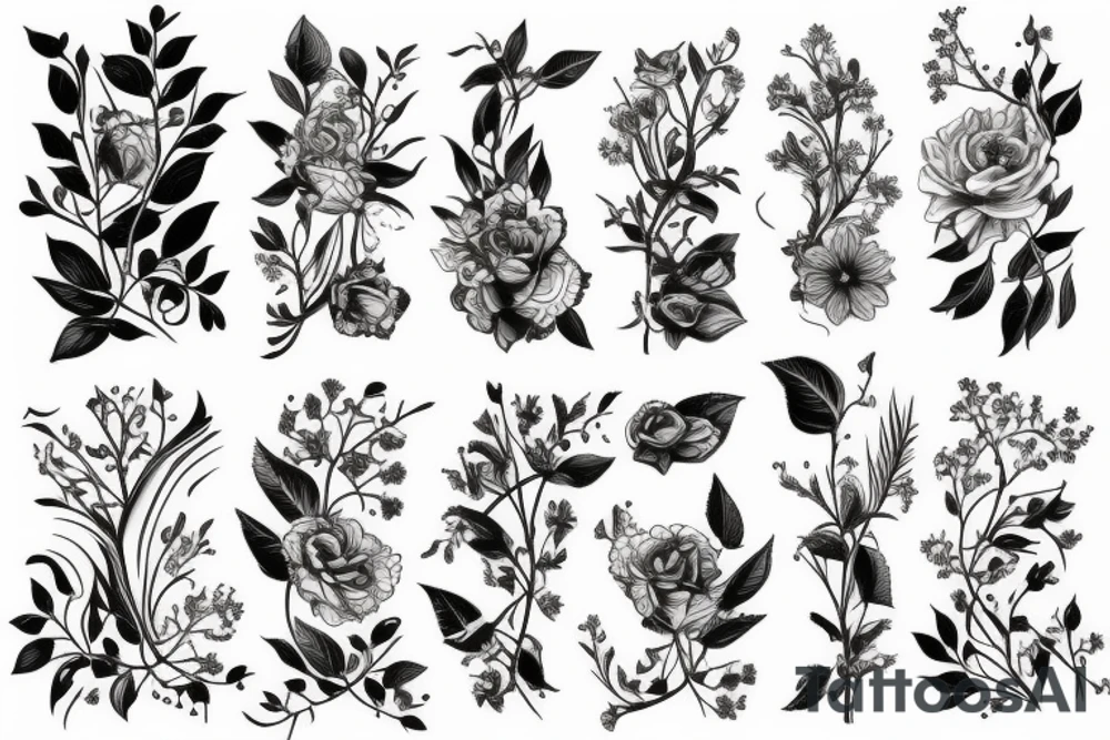 floral, plants fantasy back piece tattoo idea