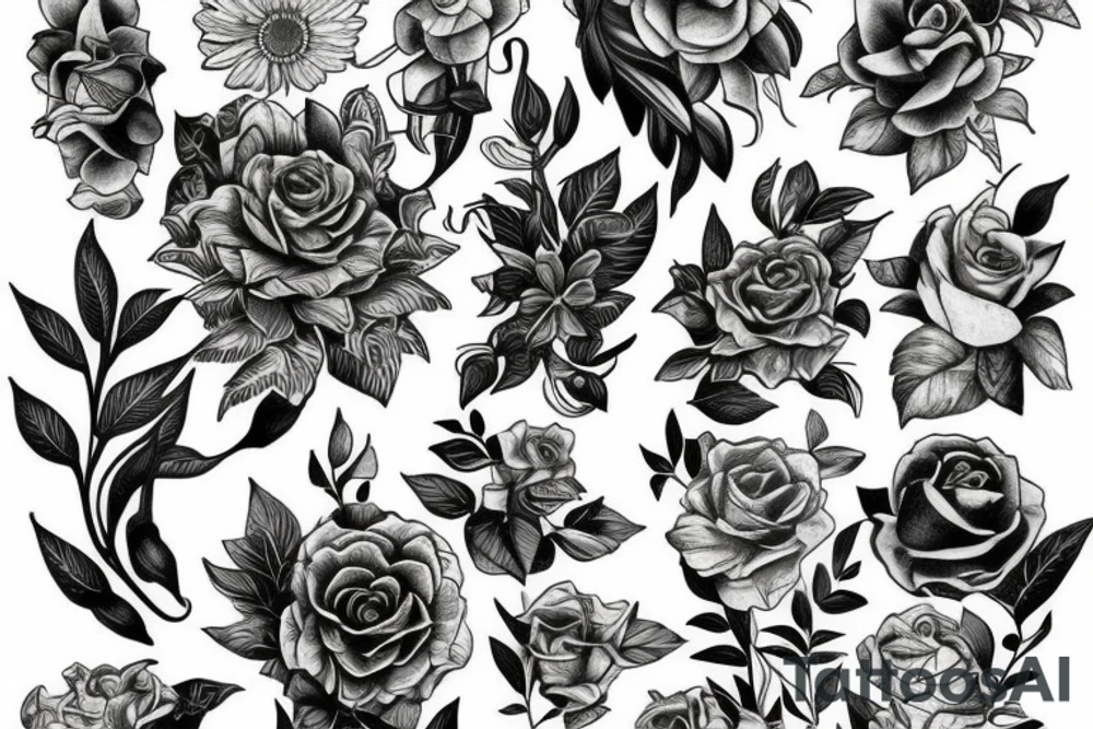 floral, plants fantasy back piece tattoo idea