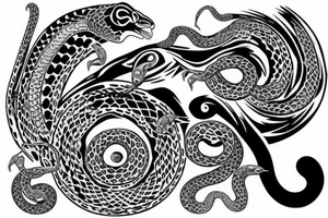 Arm tatto that includes a snake, a cheetah and some geometrical pattern. tattoo idea