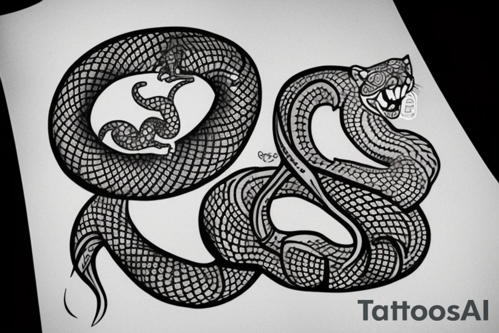 Arm tatto that includes a snake, a cheetah and some geometrical pattern. tattoo idea