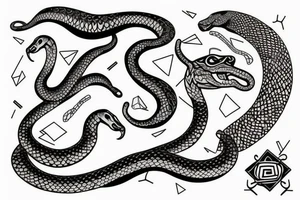 Arm tatto that includes a snake, a cheetah and some geometrical pattern. tattoo idea