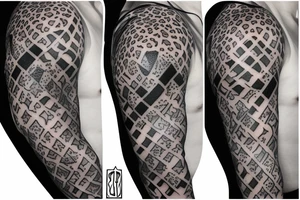 Tatto for the left upper arm and chest that has a cheetah, a snake and some geometrical pattern tattoo idea