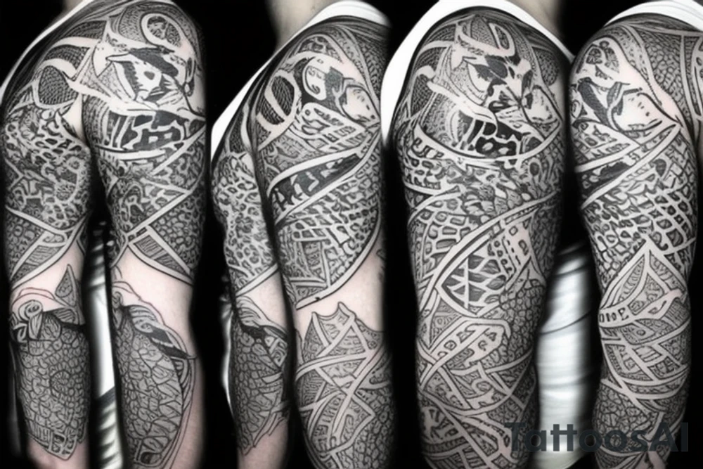 Tatto for the left upper arm and chest that has a cheetah, a snake and some geometrical pattern tattoo idea