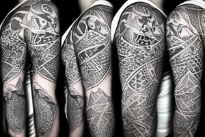 Tatto for the left upper arm and chest that has a cheetah, a snake and some geometrical pattern tattoo idea