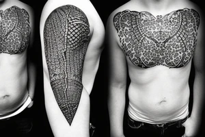 Tatto for the left upper arm and chest that has a cheetah, a snake and some geometrical pattern tattoo idea