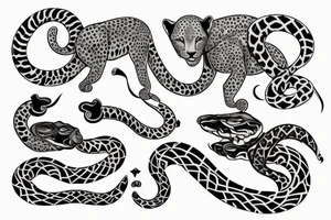 Tatto for the left upper arm and chest that has a cheetah, a snake and some geometrical pattern tattoo idea