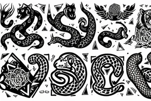 Tatto for the left upper arm and chest that has a cheetah, a snake and some geometrical pattern tattoo idea