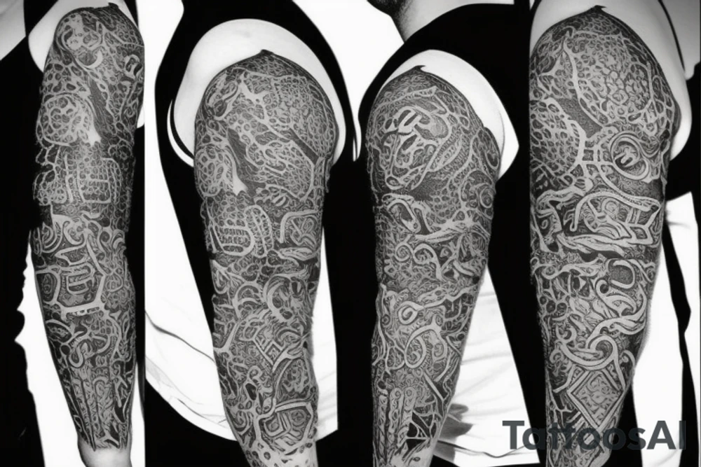 Tatto for the left upper arm and chest that has a cheetah, a snake and some geometrical pattern tattoo idea