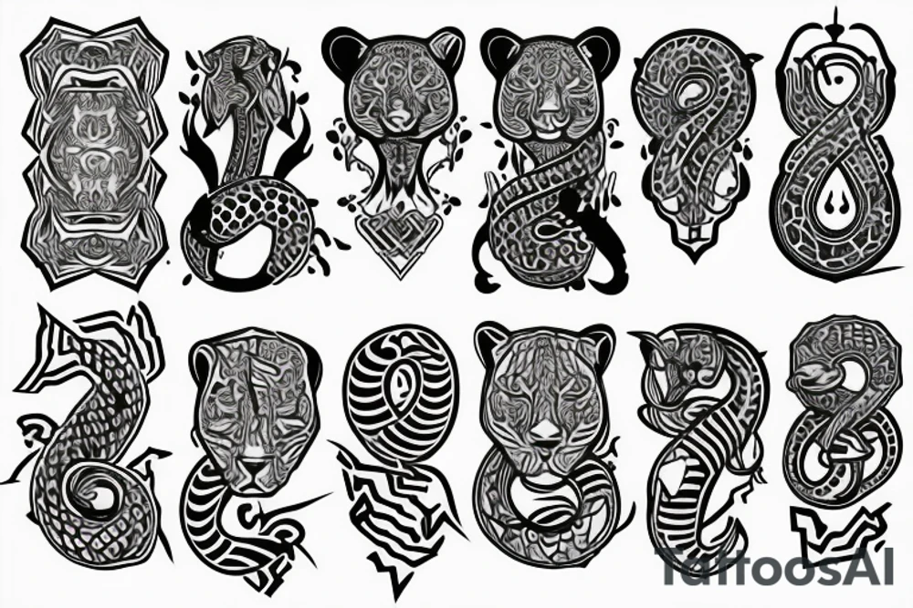 Tatto for the left upper arm and chest that has a cheetah, a snake and some geometrical pattern tattoo idea