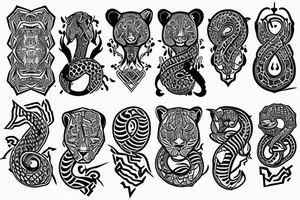 Tatto for the left upper arm and chest that has a cheetah, a snake and some geometrical pattern tattoo idea