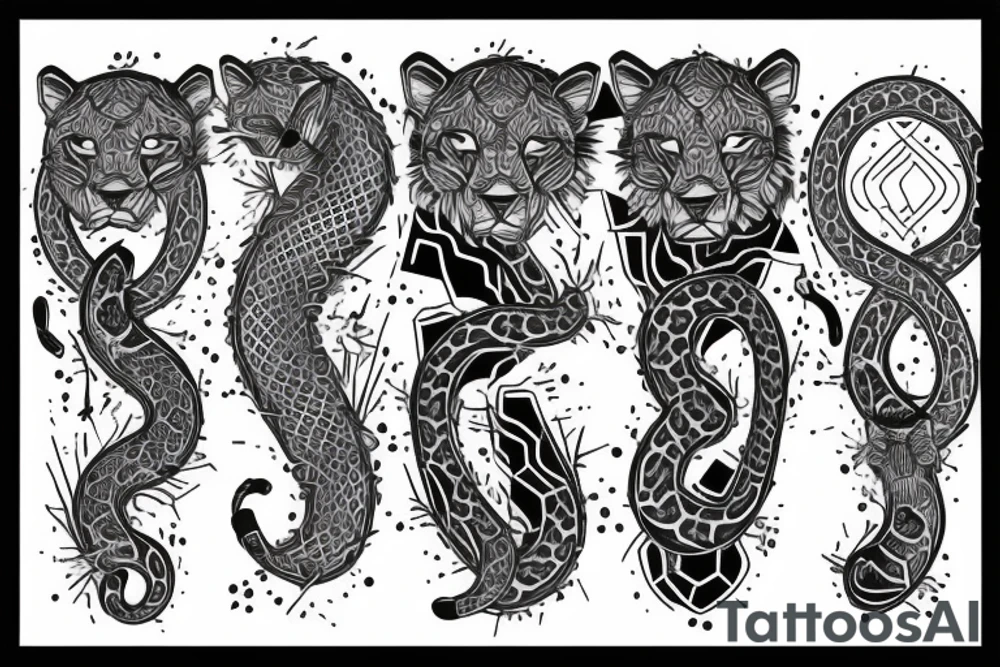 Tatto for the left upper arm and chest that has a cheetah, a snake and some geometrical pattern tattoo idea
