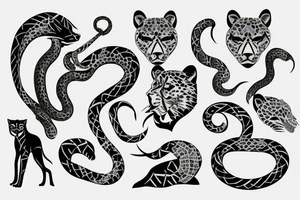 Tatto for the left upper arm and chest that has a cheetah, a snake and some geometrical pattern tattoo idea
