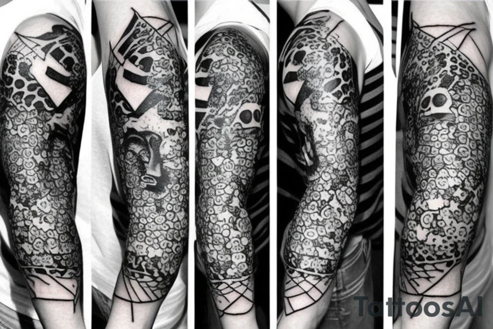 Tatto for the left upper arm and chest that has a cheetah, a snake and some geometrical pattern tattoo idea