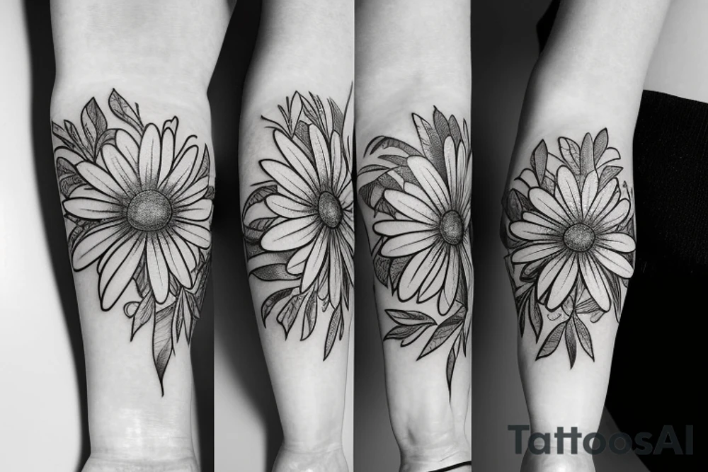 Four daisies whose stem is intertwined tattoo idea