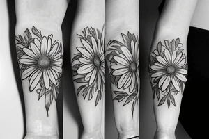 Four daisies whose stem is intertwined tattoo idea