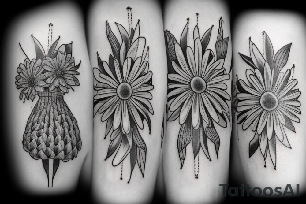 Four daisies whose stem is intertwined tattoo idea