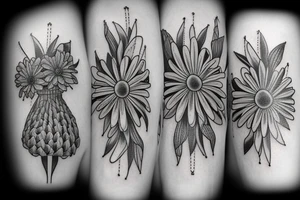 Four daisies whose stem is intertwined tattoo idea