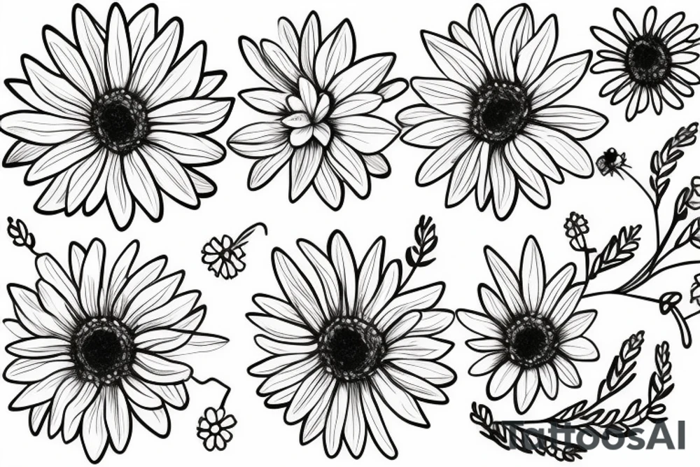 Four daisies whose stem is intertwined tattoo idea