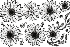 Four daisies whose stem is intertwined tattoo idea