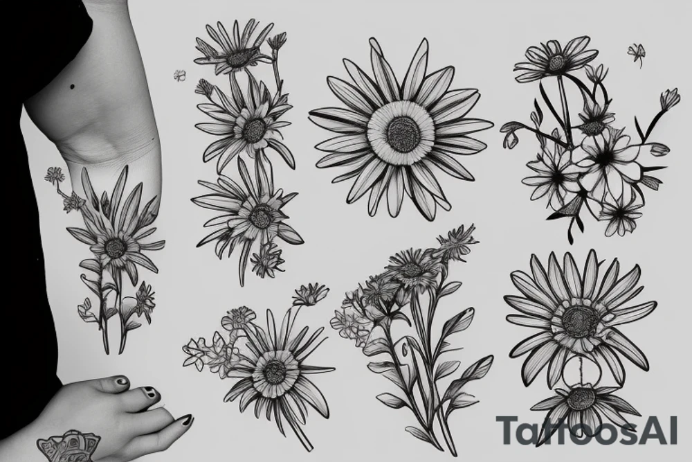 Four daisies whose stem is intertwined tattoo idea