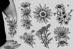 Four daisies whose stem is intertwined tattoo idea