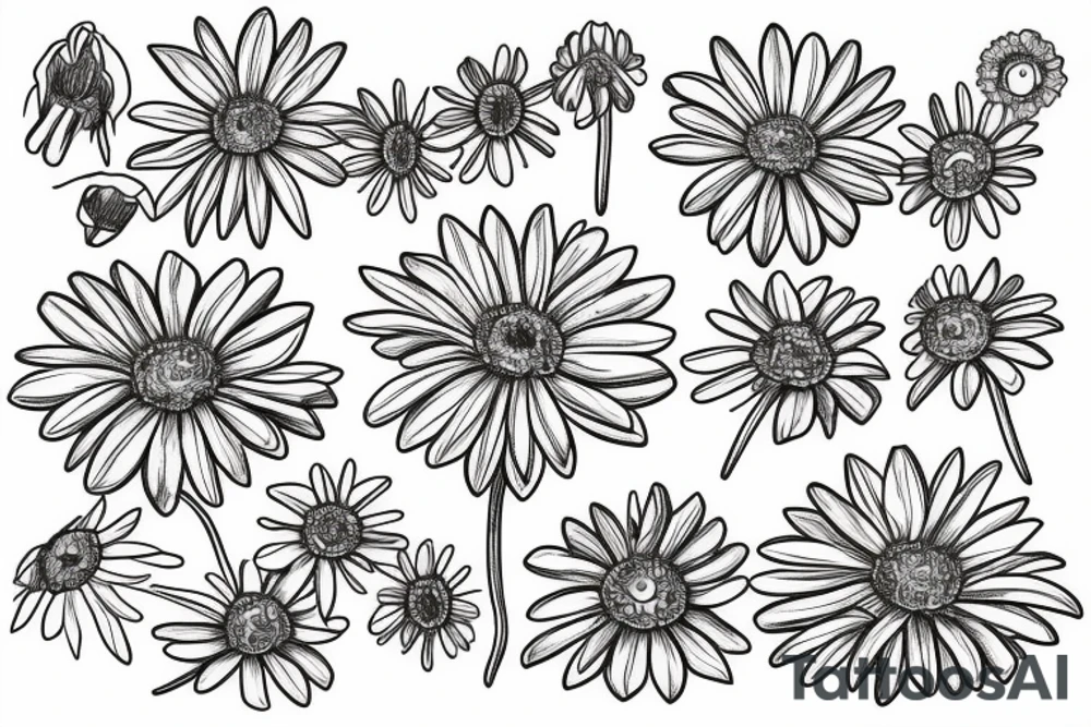 Four daisies whose stem is intertwined tattoo idea