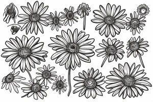 Four daisies whose stem is intertwined tattoo idea