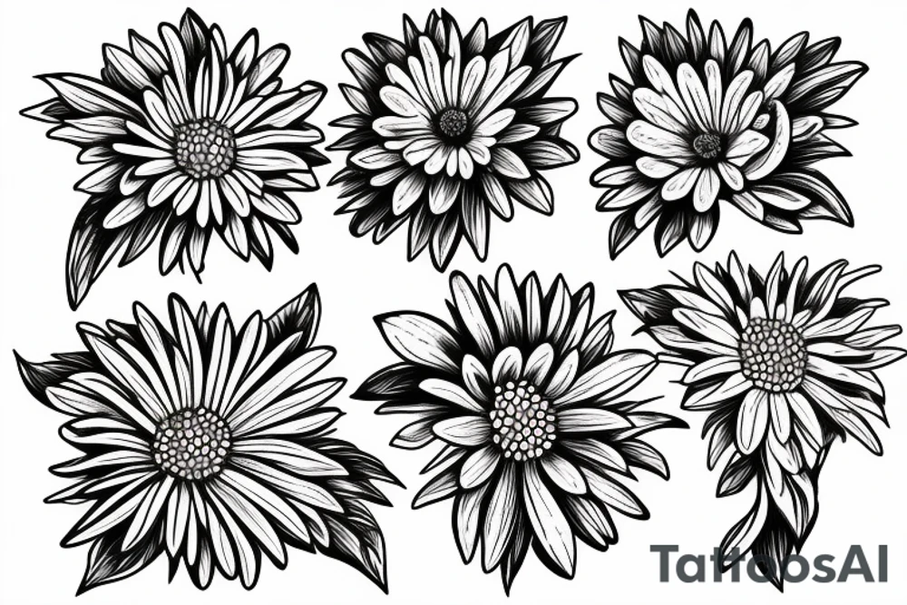Four daisies whose stem is intertwined tattoo idea