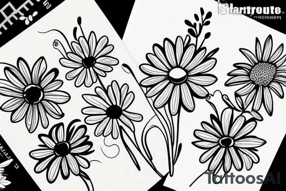 Four simple daisies whose stem is intertwined tattoo idea