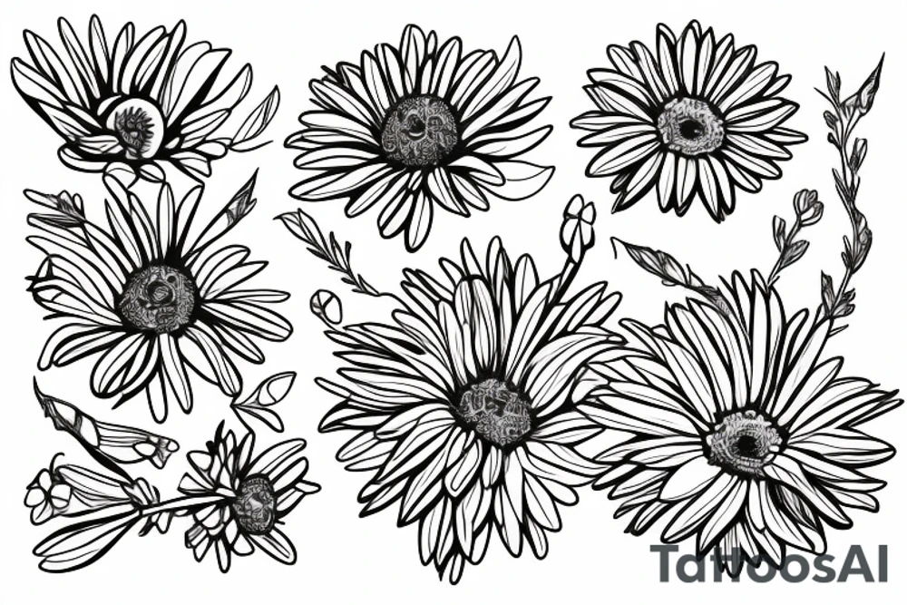 Four simple daisies whose stem is intertwined tattoo idea