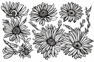 Four simple daisies whose stem is intertwined tattoo idea