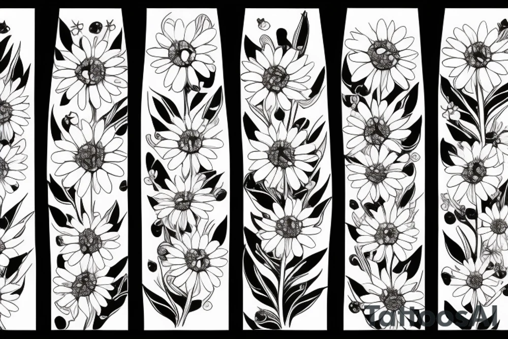 Four simple daisies whose stem is intertwined tattoo idea