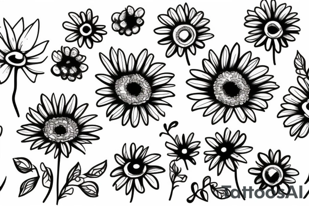 Four simple daisies whose stem is intertwined tattoo idea