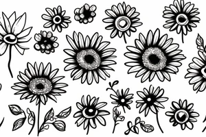 Four simple daisies whose stem is intertwined tattoo idea