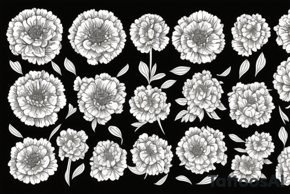 Bouquet of carnation, violet, poppy, and chrysanthemum tattoo idea