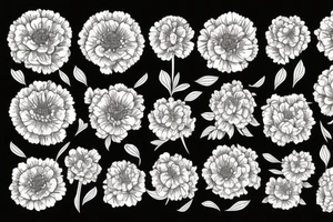 Bouquet of carnation, violet, poppy, and chrysanthemum tattoo idea