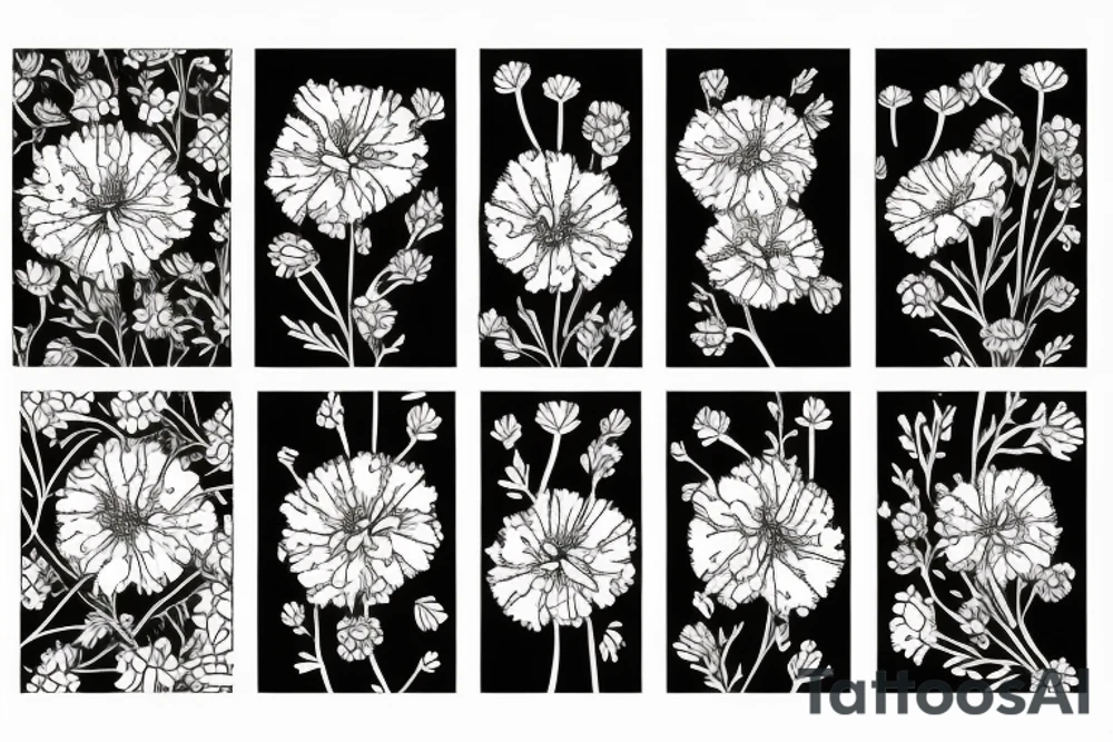 carnation, violet, poppy, and chrysanthemum tattoo idea carnation, violet, poppy, and chrysanthemum tattoo idea