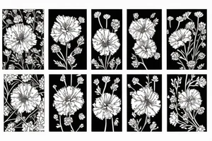 carnation, violet, poppy, and chrysanthemum tattoo idea