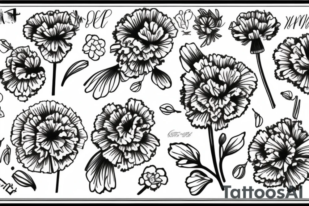 carnation, violet, poppy, and chrysanthemum line draw tattoo idea carnation, violet, poppy, and chrysanthemum line draw tattoo idea
