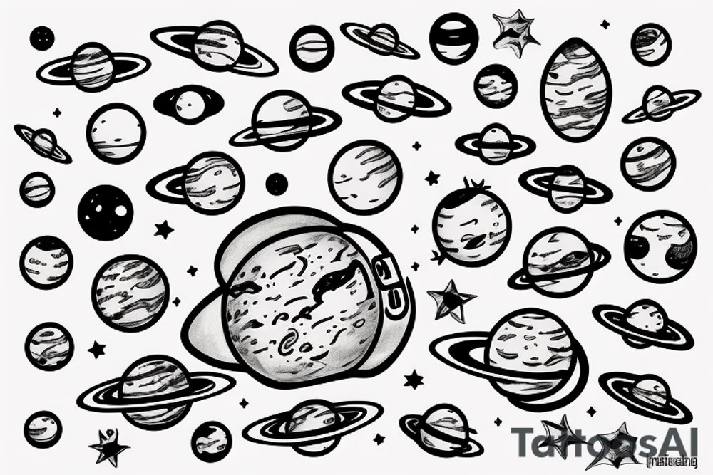 Astronaut floating in space filled with planets tattoo idea